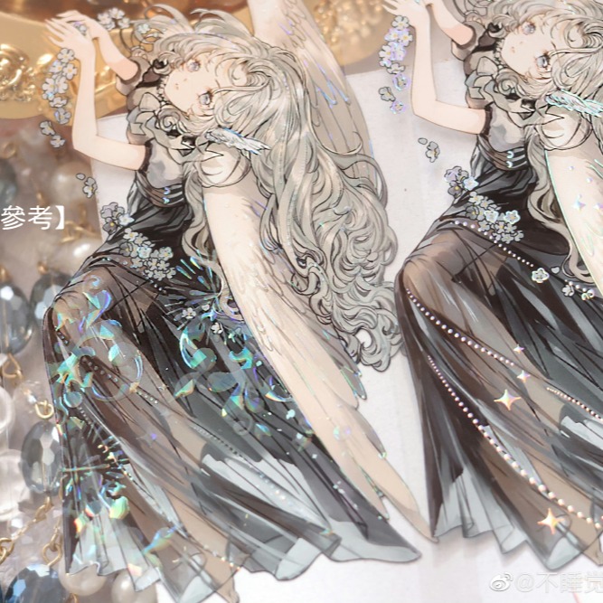 T92fu｜分裝｜不睡覺世界冠軍｜黑卡蒂之翼SP｜PET｜貝殼光｜人物｜墨魚太太｜紙膠帶分裝｜手帳素材｜現貨-細節圖3