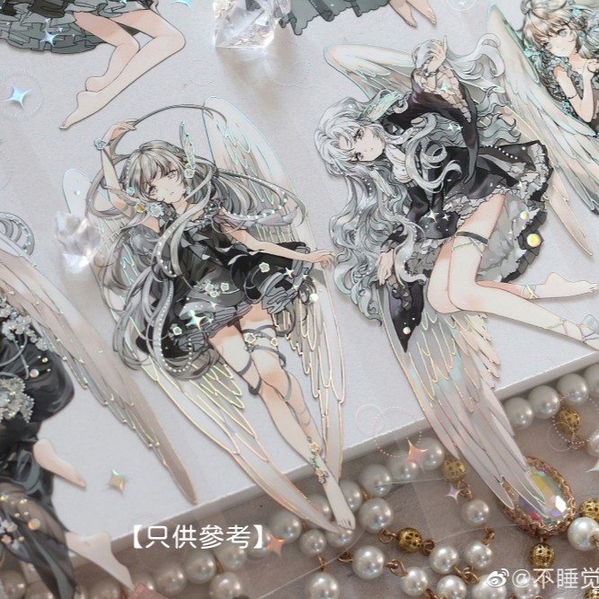 T92fu｜分裝｜不睡覺世界冠軍｜黑卡蒂之翼SP｜PET｜貝殼光｜人物｜墨魚太太｜紙膠帶分裝｜手帳素材｜現貨-細節圖5