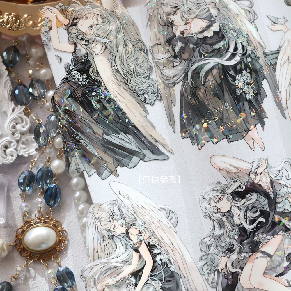 T92fu｜分裝｜不睡覺世界冠軍｜黑卡蒂之翼SP｜PET｜貝殼光｜人物｜墨魚太太｜紙膠帶分裝｜手帳素材｜現貨-細節圖6