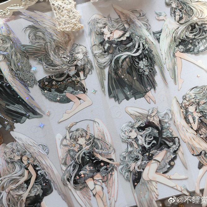 T92fu｜分裝｜不睡覺世界冠軍｜黑卡蒂之翼SP｜PET｜貝殼光｜人物｜墨魚太太｜紙膠帶分裝｜手帳素材｜現貨-細節圖7