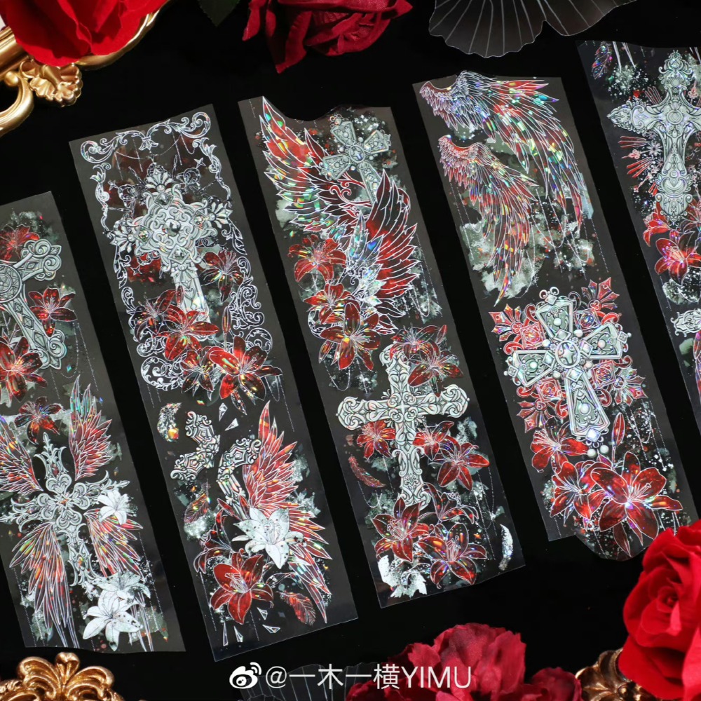 T92fu｜分裝｜一木一橫｜湛紅瀲灧｜PET｜貝殼光｜背景｜紙膠帶分裝｜手帳素材｜現貨-細節圖3