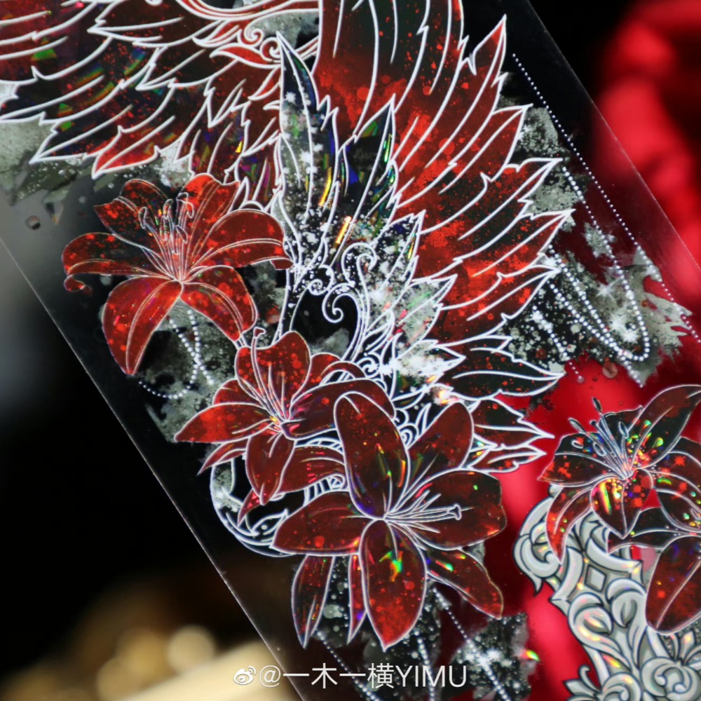 T92fu｜分裝｜一木一橫｜湛紅瀲灧｜PET｜貝殼光｜背景｜紙膠帶分裝｜手帳素材｜現貨-細節圖4