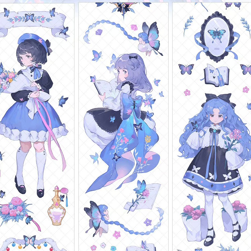 T92fu｜分裝｜冰川研究所｜蝴蝶少女｜PET｜鐳射銀｜人物｜自己印承製｜循環分裝｜手帳素材｜咕卡｜現貨-細節圖2