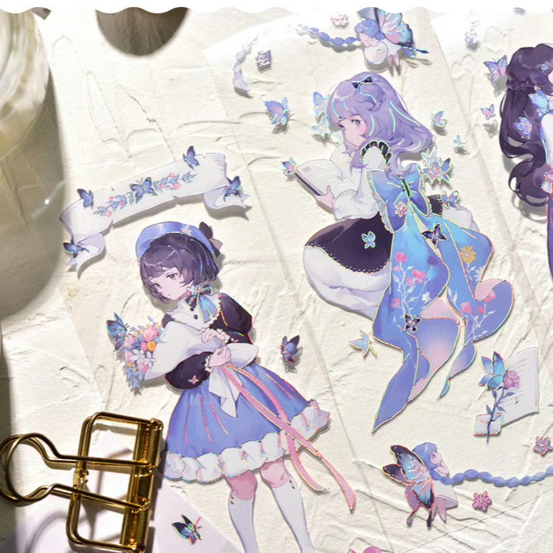 T92fu｜分裝｜冰川研究所｜蝴蝶少女｜PET｜鐳射銀｜人物｜自己印承製｜循環分裝｜手帳素材｜咕卡｜現貨-細節圖4