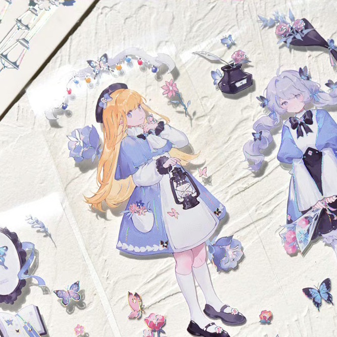 T92fu｜分裝｜冰川研究所｜蝴蝶少女｜PET｜鐳射銀｜人物｜自己印承製｜循環分裝｜手帳素材｜咕卡｜現貨-細節圖5