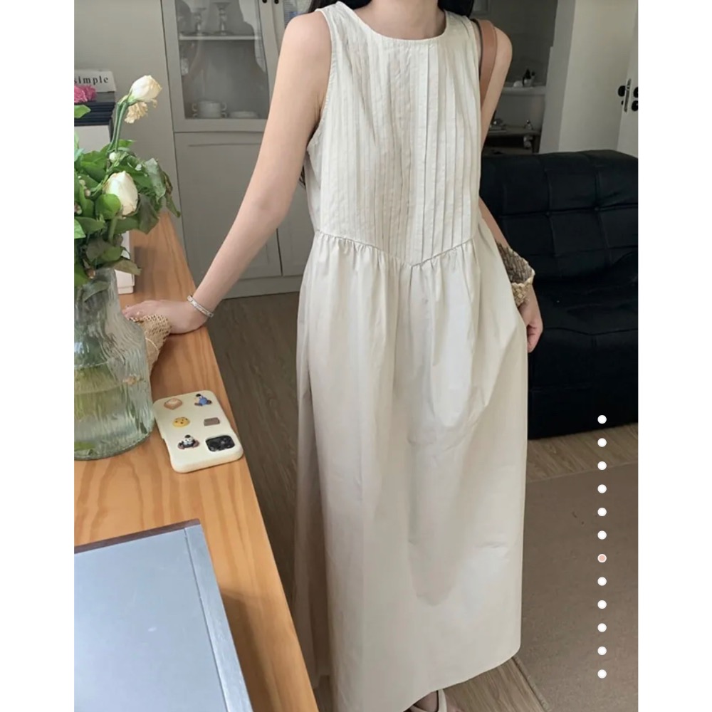 Realcoco 夏季熱賣🇰🇷無袖細褶背心長裙-細節圖3