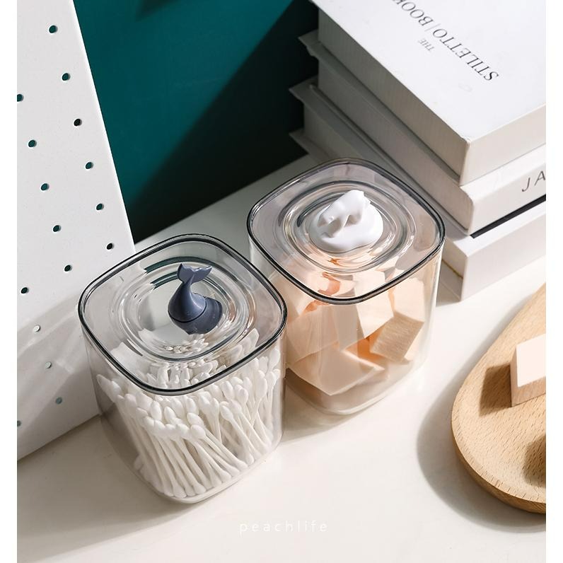 ♡peachlife.♡「台灣現貨」桌上收納盒 北極熊鯨魚收納盒 棉花棒收納 化妝棉收納 收納 收納盒-細節圖6