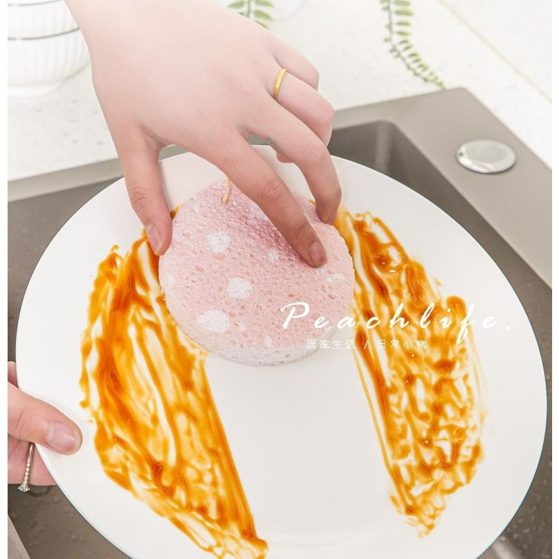 ♡peachlife.♡「台灣現貨」廚房木漿纖維洗碗海綿3入裝 水磨石海綿 清潔海綿 洗碗海綿 可掛式海綿 露營海綿-細節圖2