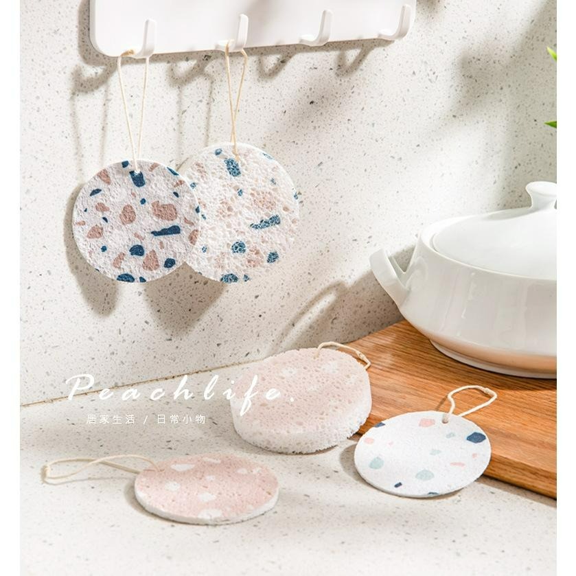 ♡peachlife.♡「台灣現貨」廚房木漿纖維洗碗海綿3入裝 水磨石海綿 清潔海綿 洗碗海綿 可掛式海綿 露營海綿-細節圖7