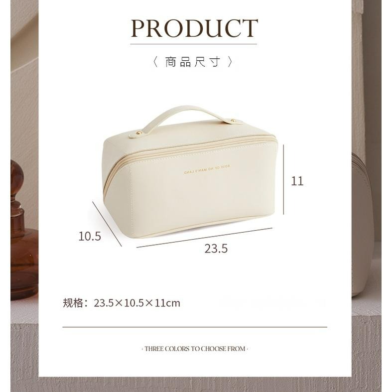 ♡peachlife.♡「台灣現貨」旅行大容量化妝包 化妝包 盥洗收納包 外出收納包 大容量 奶杏色/乾燥玫瑰粉 收納包-細節圖8