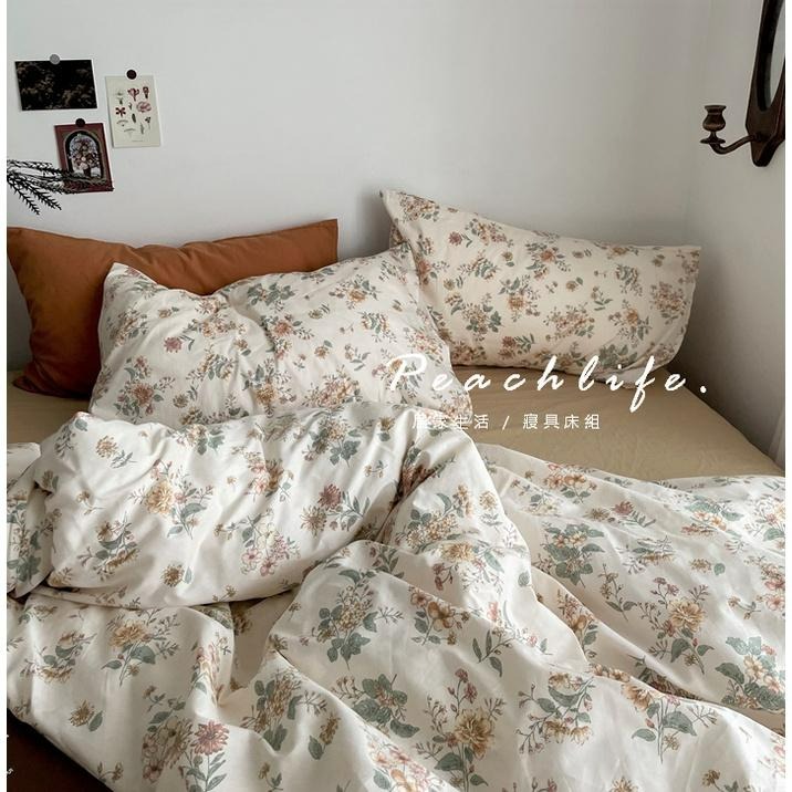 ♡Peachlife.♡「台灣現貨」100%棉床包 春夏季茶花床包 奶油床包 花草床包 森林床包 透氣平滑床包 花花草草-細節圖2