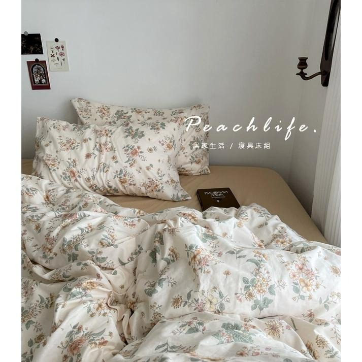 ♡Peachlife.♡「台灣現貨」100%棉床包 春夏季茶花床包 奶油床包 花草床包 森林床包 透氣平滑床包 花花草草-細節圖4