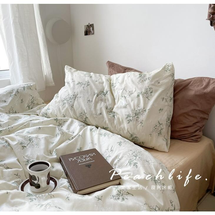 ♡Peachlife.♡「台灣現貨」100%棉床包 春夏季茶花床包 奶油床包 花草床包 森林床包 透氣平滑床包 花花草草-細節圖8