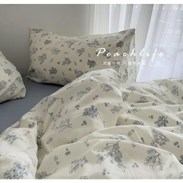 ♡peachlife.♡「台灣現貨」100%棉床包組 藍色小花床包組 小碎花床包 花草床包 純棉舒適 清新碎花 小花床包-細節圖5