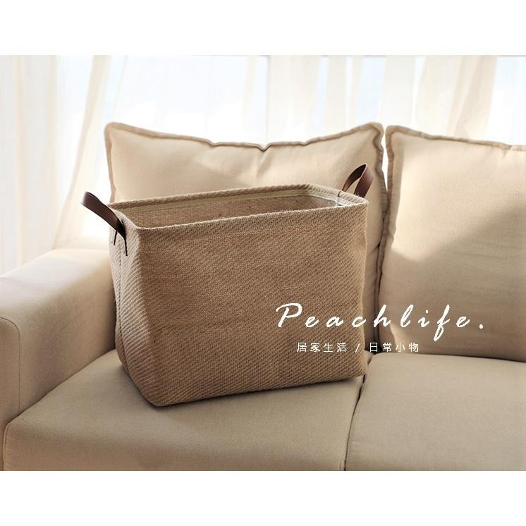 ♡peachlife.♡「台灣現貨」棉麻手提置物籃 可摺疊收納籃 棉麻收納籃 髒衣籃 客廳收納籃 編織籃 露營提手籃-細節圖2