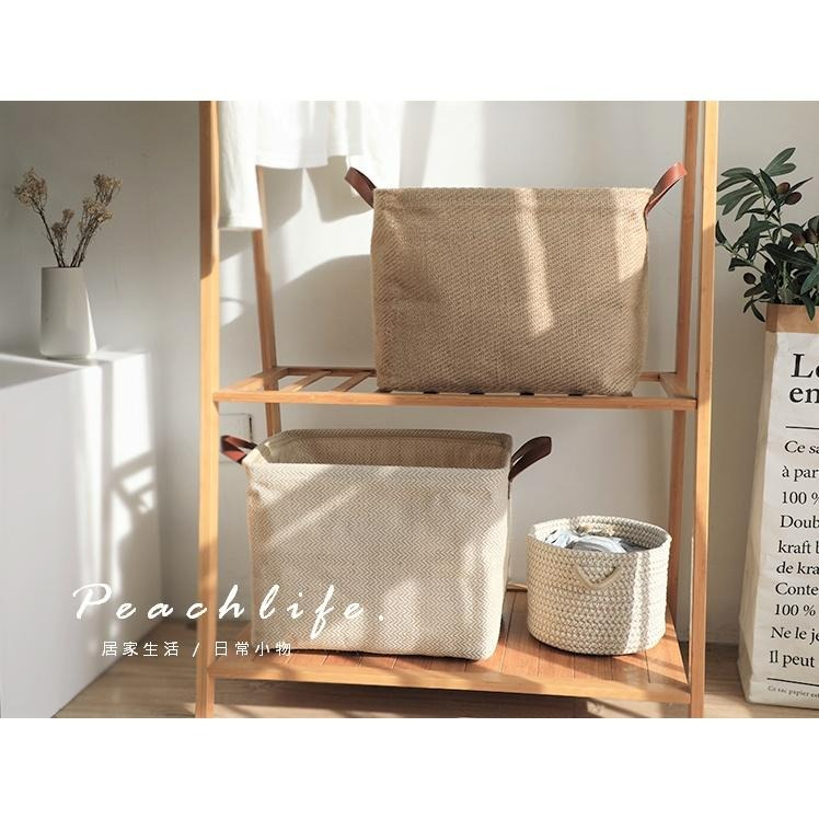 ♡peachlife.♡「台灣現貨」棉麻手提置物籃 可摺疊收納籃 棉麻收納籃 髒衣籃 客廳收納籃 編織籃 露營提手籃-細節圖3