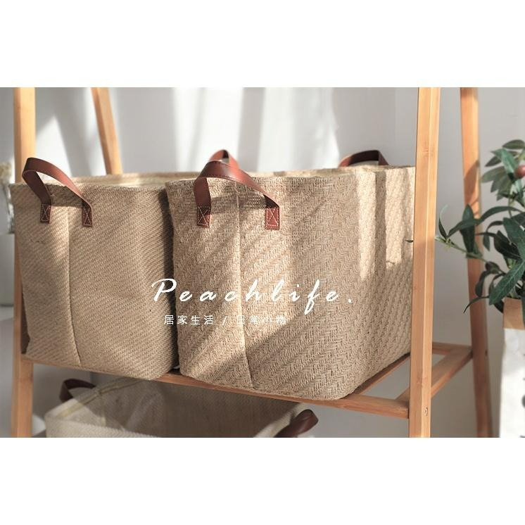 ♡peachlife.♡「台灣現貨」棉麻手提置物籃 可摺疊收納籃 棉麻收納籃 髒衣籃 客廳收納籃 編織籃 露營提手籃-細節圖4