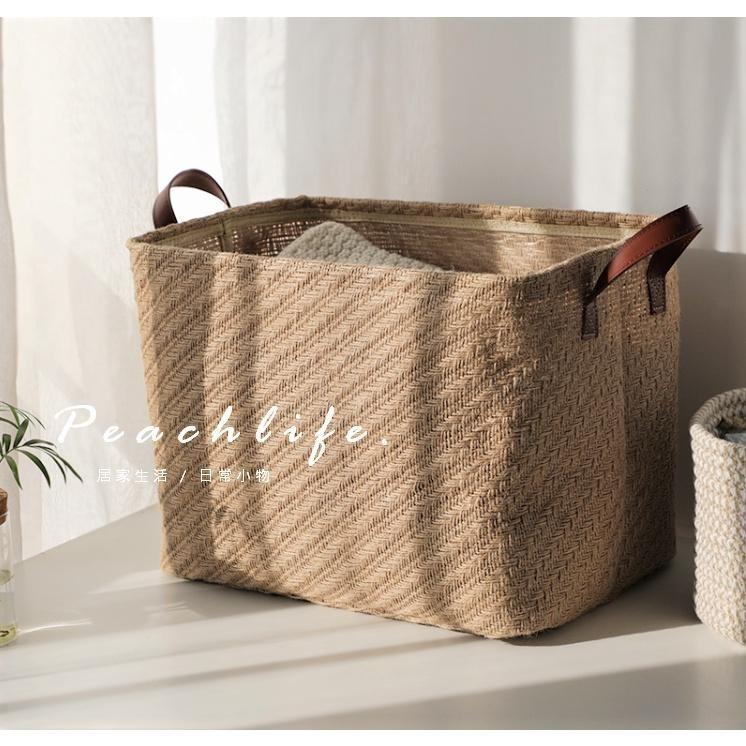 ♡peachlife.♡「台灣現貨」棉麻手提置物籃 可摺疊收納籃 棉麻收納籃 髒衣籃 客廳收納籃 編織籃 露營提手籃-細節圖6