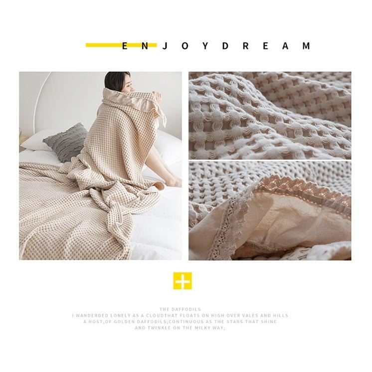 ♡peachlife.♡「台灣現貨」荷葉邊薄毯 透氣 車用毯 毛巾被 四季通用 荷葉邊涼被 毯子 沙發毯 荷葉邊-細節圖6