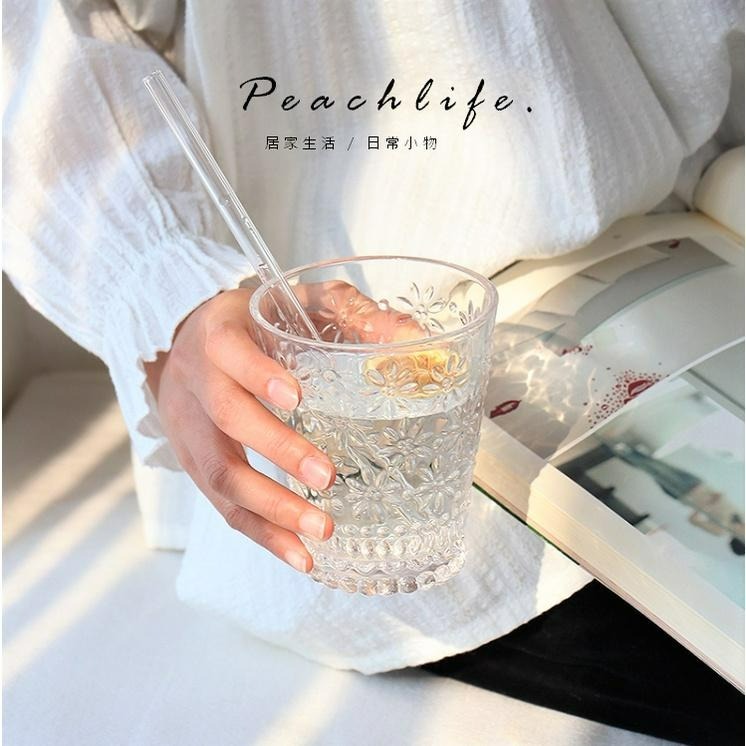 ♡peachlife.♡「台灣現貨」法式碎花玻璃杯 玻璃杯 碎花杯子 水杯 茶杯 辦公室小物 居家水杯 咖啡杯 牛奶杯-細節圖2