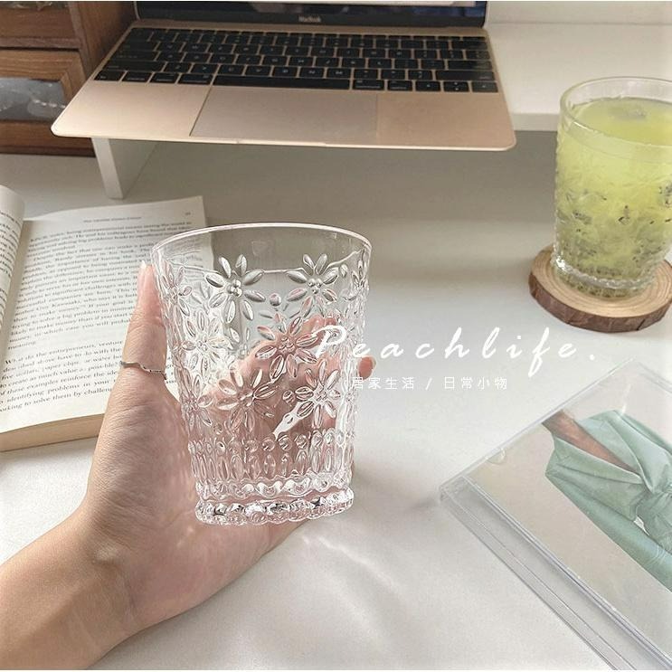 ♡peachlife.♡「台灣現貨」法式碎花玻璃杯 玻璃杯 碎花杯子 水杯 茶杯 辦公室小物 居家水杯 咖啡杯 牛奶杯-細節圖5