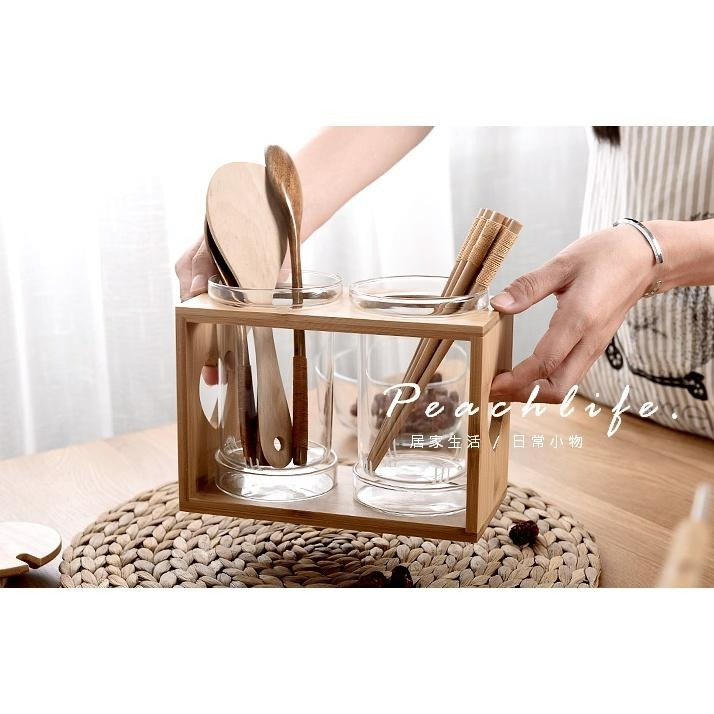 ♡peachlife.♡「台灣現貨」日式竹木瀝水筷子架 筷子架 瀝水筷子架 玻璃筷子架 簡約典雅風格 廚房小物-細節圖4