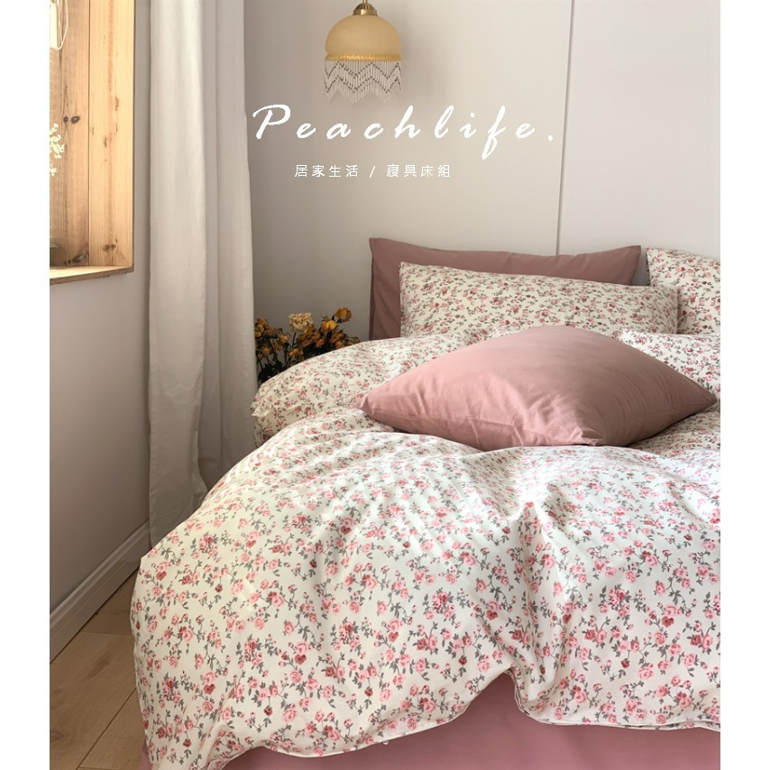 ♡Peachlife.♡「台灣現貨」小碎花床包組 100%純棉床包被套枕套 透氣舒適小花床包 玫瑰 小碎花 小花床包-規格圖9