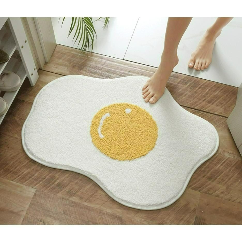 ♡peachlife.♡「台灣現貨」日式超可愛荷包蛋地墊 生活小物 吸水地墊地毯 簡約居家風格 防滑吸水地墊地毯-細節圖2