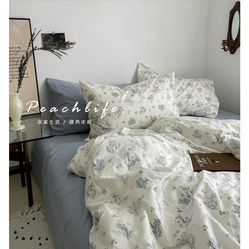 ♡peachlife.♡「台灣現貨」100%純棉床包組 清新床包 舒適透氣床寢 床包被套枕套 碎花床包 花草床包-細節圖4