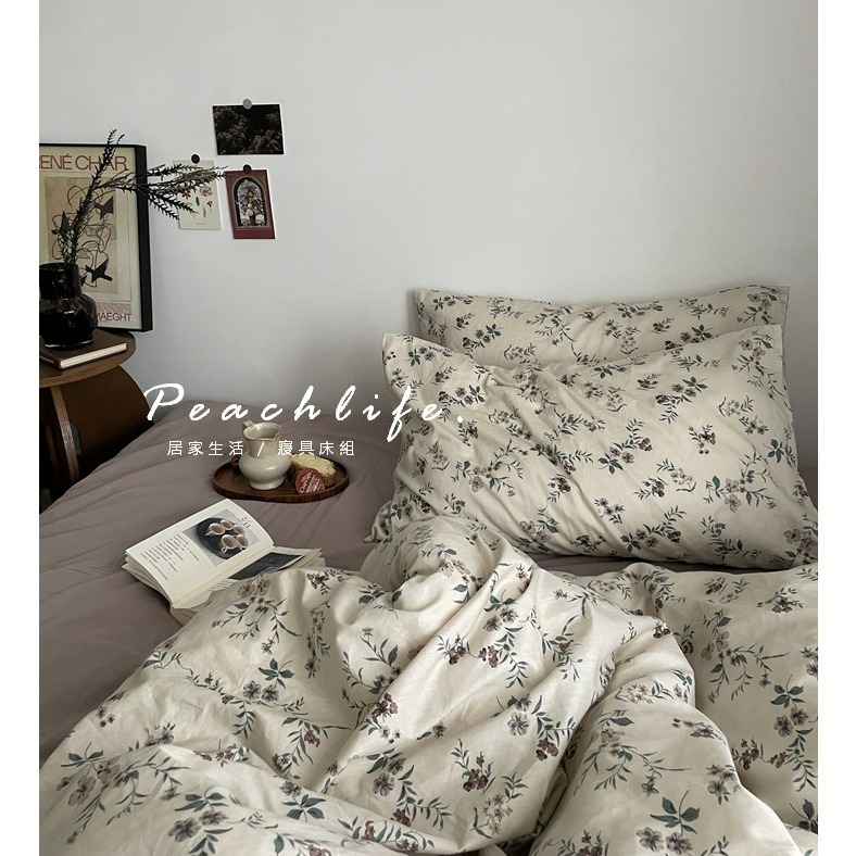 ♡peachlife.♡「台灣現貨」100%純棉床包組 清新床包 舒適透氣床寢 床包被套枕套 碎花床包 花草床包-規格圖9