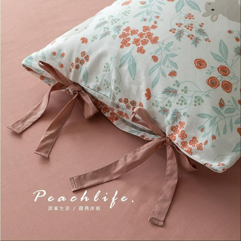 ♡peachlife.♡「台灣現貨」100%棉床包 嫣紅小兔床包 兔子床包 蝴蝶結粉色床包 純棉床包組 兔子床包 小兔子-細節圖6