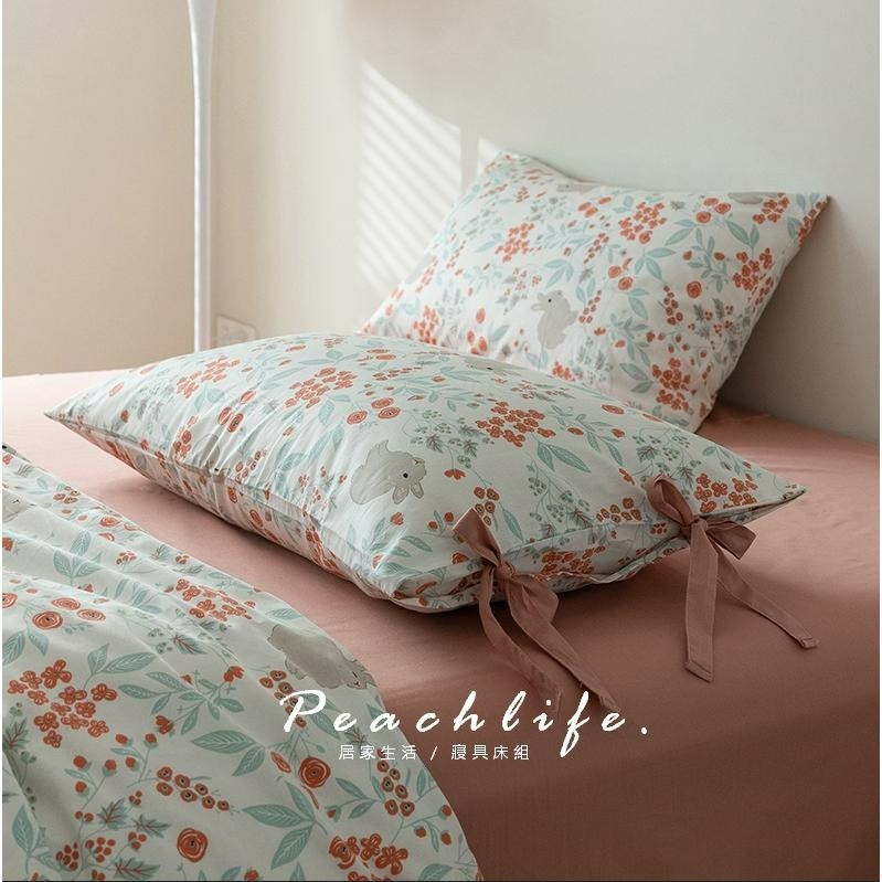 ♡peachlife.♡「台灣現貨」100%棉床包 嫣紅小兔床包 兔子床包 蝴蝶結粉色床包 純棉床包組 兔子床包 小兔子-細節圖7