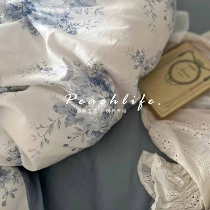 ♡peachlife.♡「台灣現貨」法式100%棉床包 法式荷葉邊藍凌床包 碎花床包 荷葉邊 木耳邊 復古床包 可愛床包-細節圖5