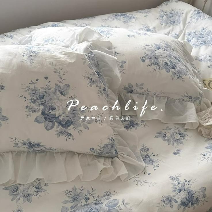 ♡peachlife.♡「台灣現貨」法式100%棉床包 法式荷葉邊藍凌床包 碎花床包 荷葉邊 木耳邊 復古床包 可愛床包-細節圖6