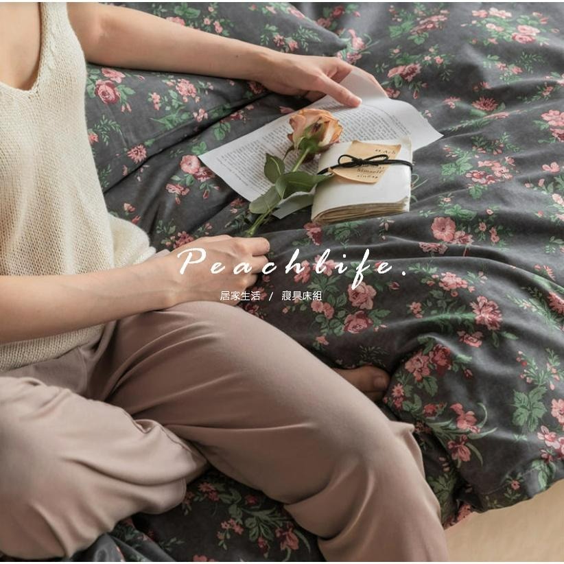 ♡Peachlife.♡「台灣現貨」100%棉純玫瑰花床包組 黑玫瑰 床包被套枕套 舒適柔軟 玫瑰 玫瑰花床包 床包組-細節圖4