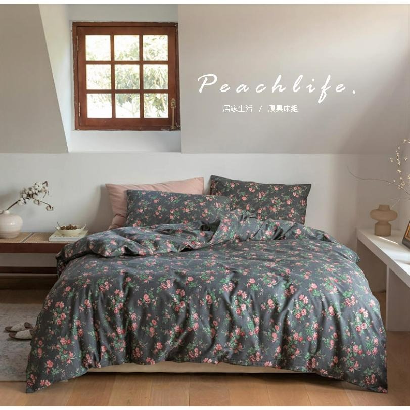 ♡Peachlife.♡「台灣現貨」100%棉純玫瑰花床包組 黑玫瑰 床包被套枕套 舒適柔軟 玫瑰 玫瑰花床包 床包組-細節圖5