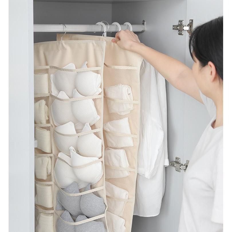 ♡peachlife.♡「台灣現貨」日式居家收納掛袋 內衣內褲收納袋 配件掛式收納 節省空間 衣櫃小幫手收納 收納掛帶-細節圖2