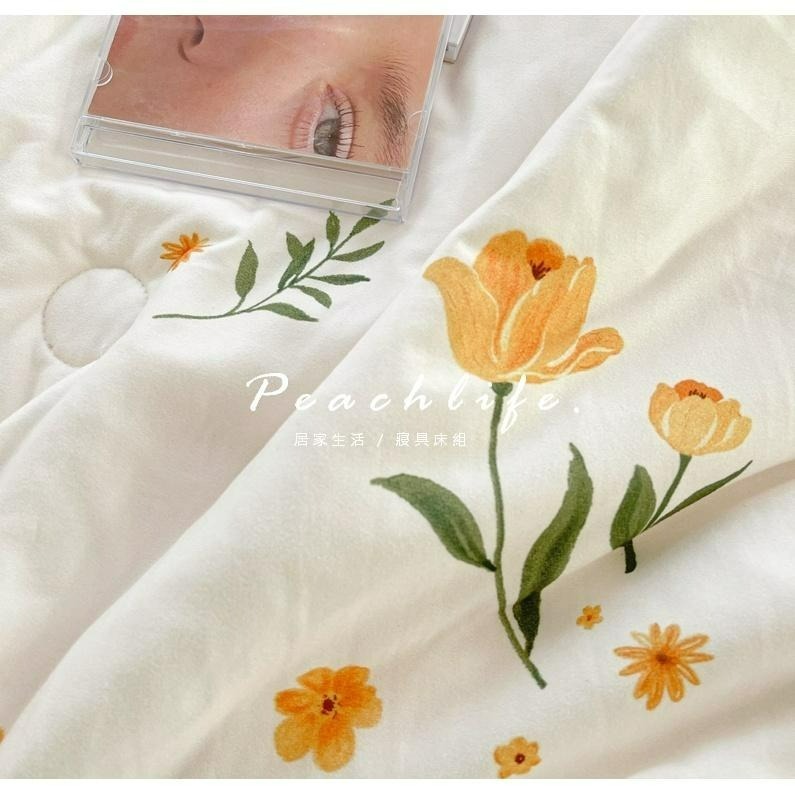 ♡Peachlife.♡「台灣現貨」北歐100%棉質涼被 碎花涼被 涼被 花草涼被 全棉 黃色系涼被 森林系列 空調被涼-細節圖3