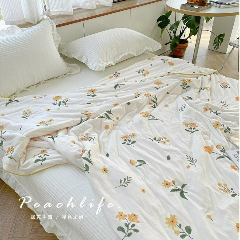 ♡Peachlife.♡「台灣現貨」北歐100%棉質涼被 碎花涼被 涼被 花草涼被 全棉 黃色系涼被 森林系列 空調被涼-細節圖4