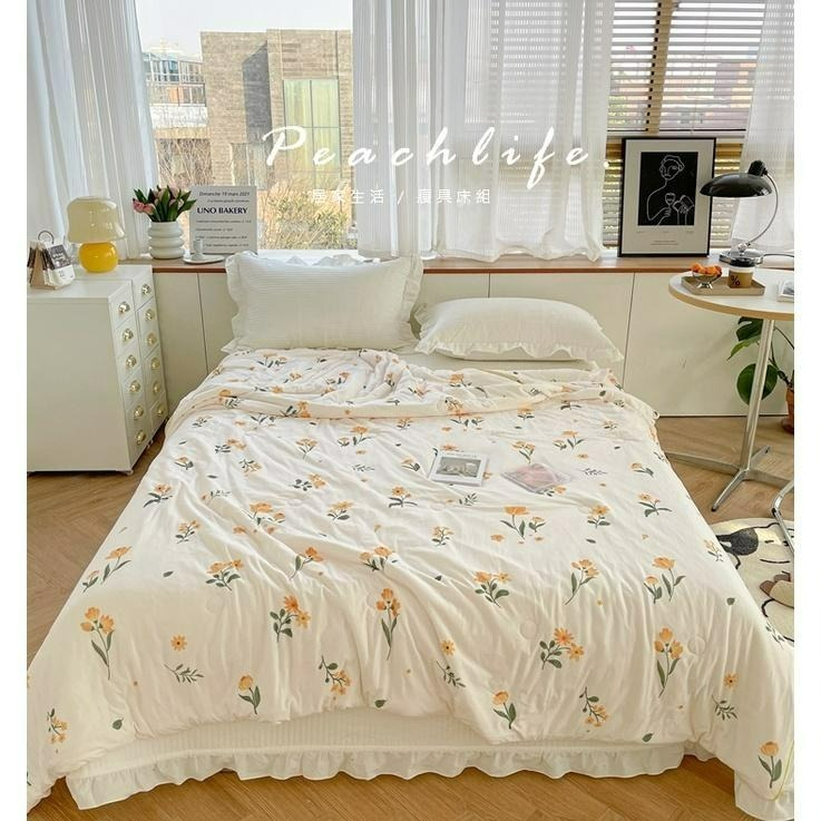 ♡Peachlife.♡「台灣現貨」北歐100%棉質涼被 碎花涼被 涼被 花草涼被 全棉 黃色系涼被 森林系列 空調被涼-細節圖6