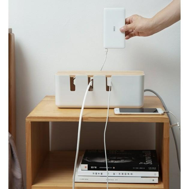 ♡peachlife.♡「台灣現貨」日式簡約木蓋排插盒 木蓋收納插座盒子 書桌插坐 客廳插坐收納 居家裝飾-細節圖2