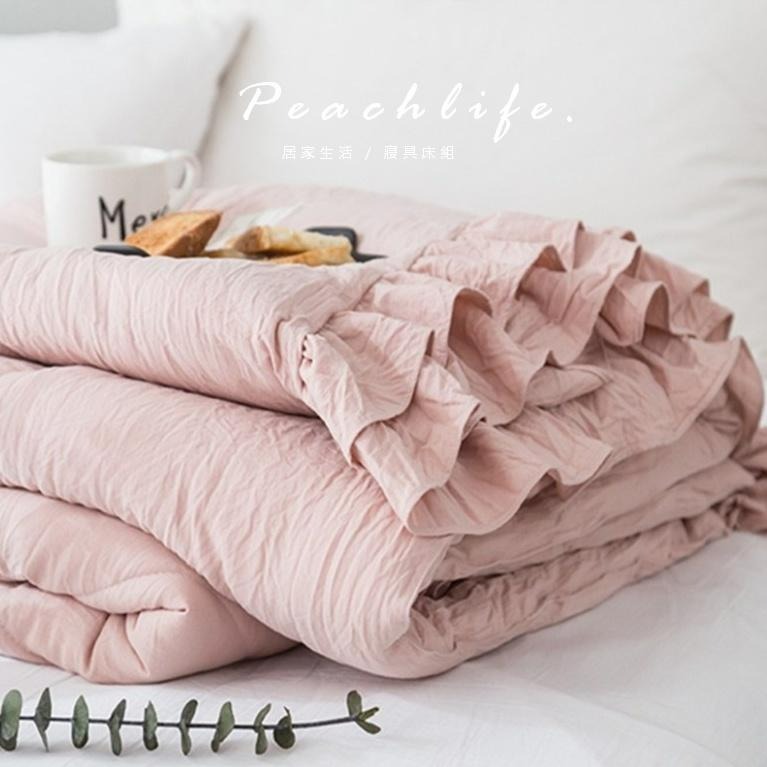 ♡Peachlife.♡「台灣現貨」公主風荷葉邊涼被 女孩春夏季薄被子 超柔軟木耳邊被子 質感涼被 柔軟涼被 荷葉邊-細節圖6