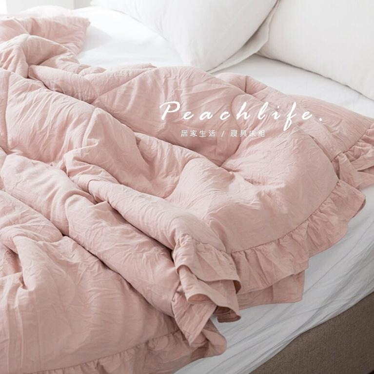 ♡Peachlife.♡「台灣現貨」公主風荷葉邊涼被 女孩春夏季薄被子 超柔軟木耳邊被子 質感涼被 柔軟涼被 荷葉邊-細節圖7