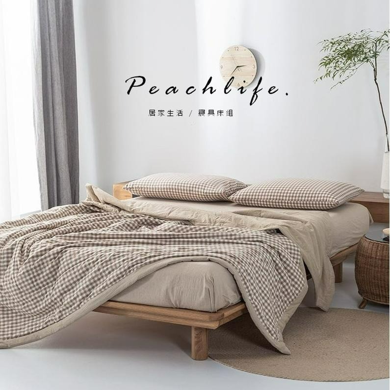 ♡peachlife.♡「台灣現貨」日式簡約水洗棉涼被 春夏涼被 涼被組 全棉春夏天薄被子空調 被子 涼被-細節圖3