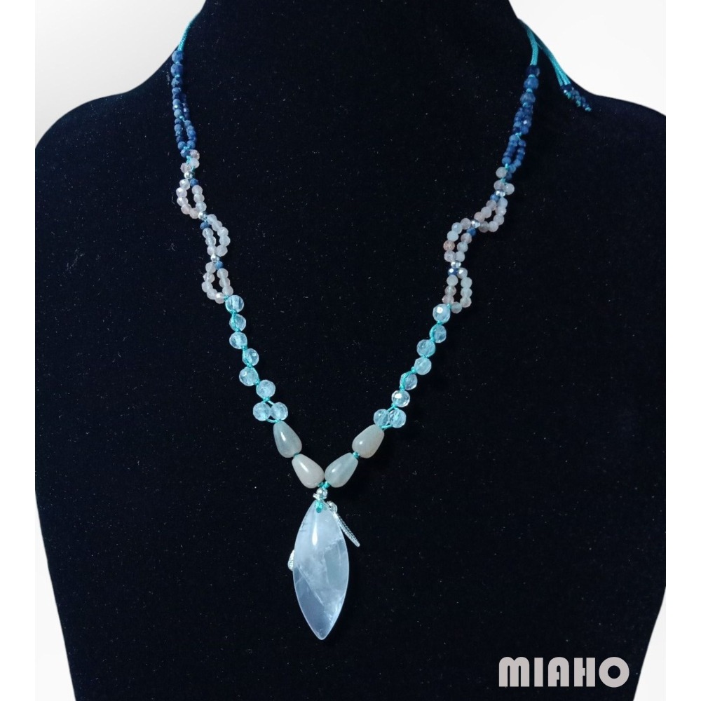 miaho 天然粉晶水晶純銀項鍊 手作中國結編織項鍊-細節圖2