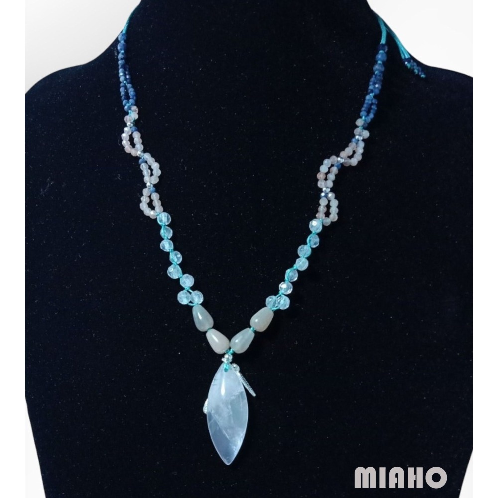 miaho 天然粉晶水晶純銀項鍊 手作中國結編織項鍊-細節圖3