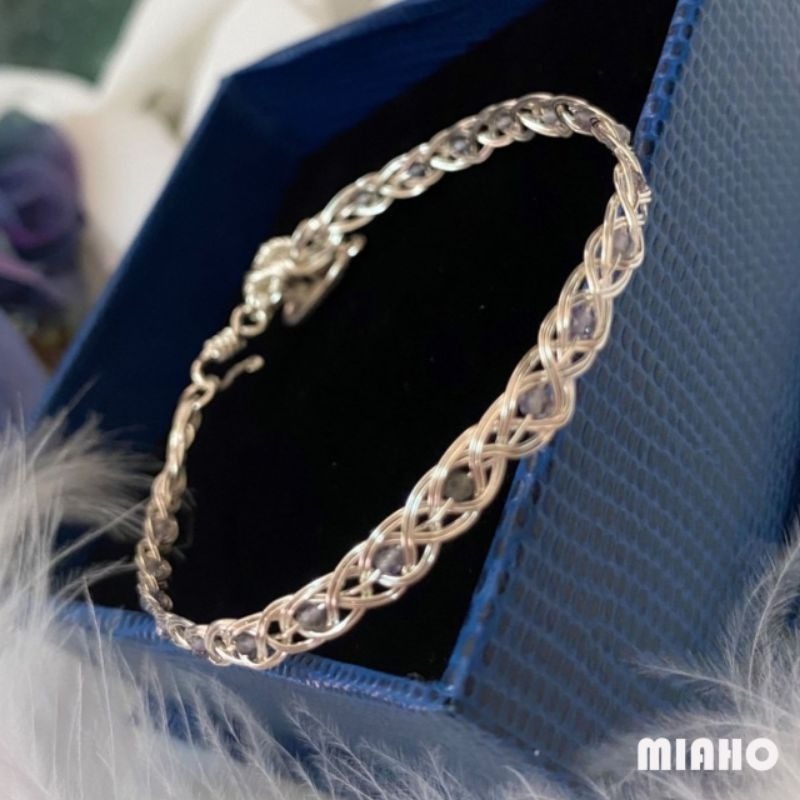 miaho 堇青石純銀手鍊 手工編織-細節圖2