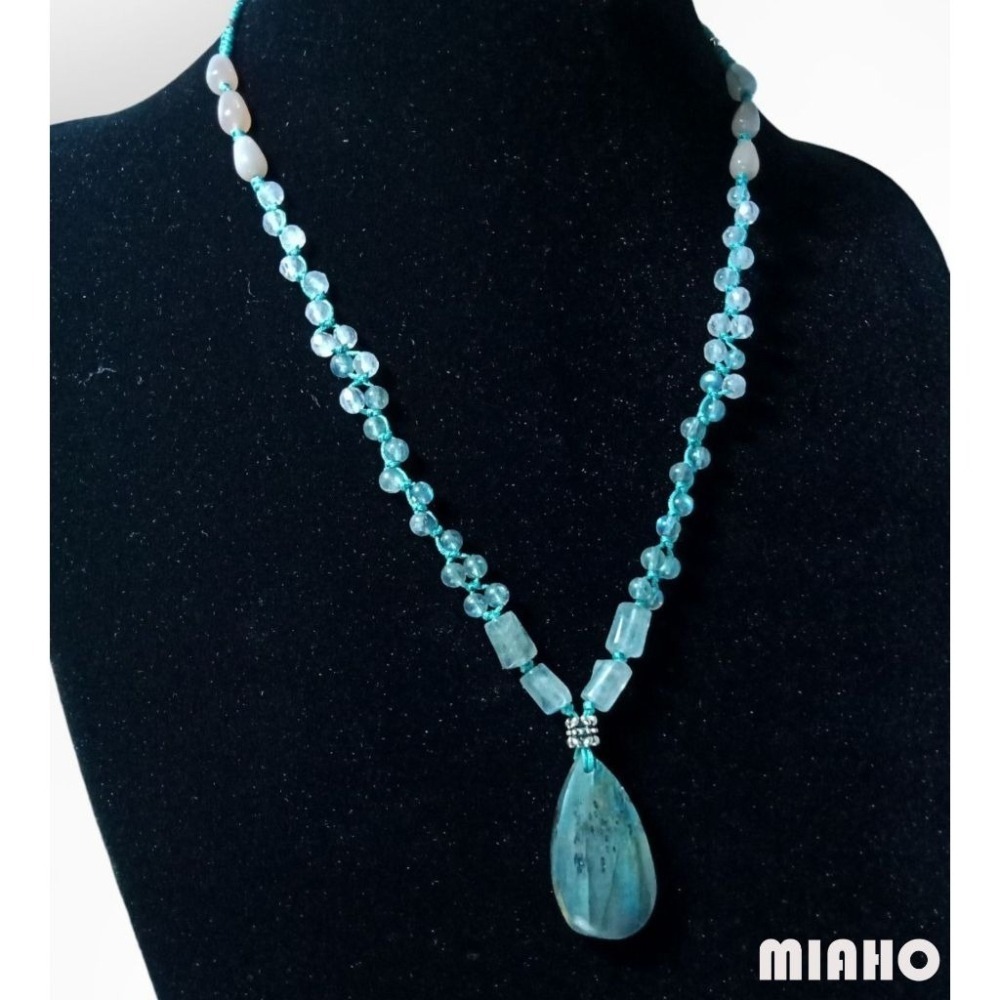 miaho 天然拉長石純銀項鍊 手作中國結編織項鍊-細節圖2