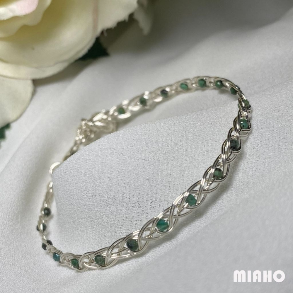 miaho 綠松石純銀手鍊 純銀線手作編織A2-細節圖2