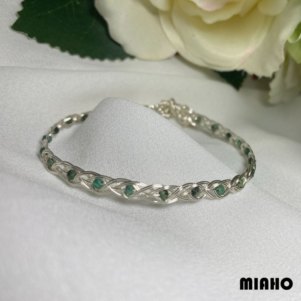 miaho 綠松石純銀手鍊 純銀線手作編織A2-細節圖3